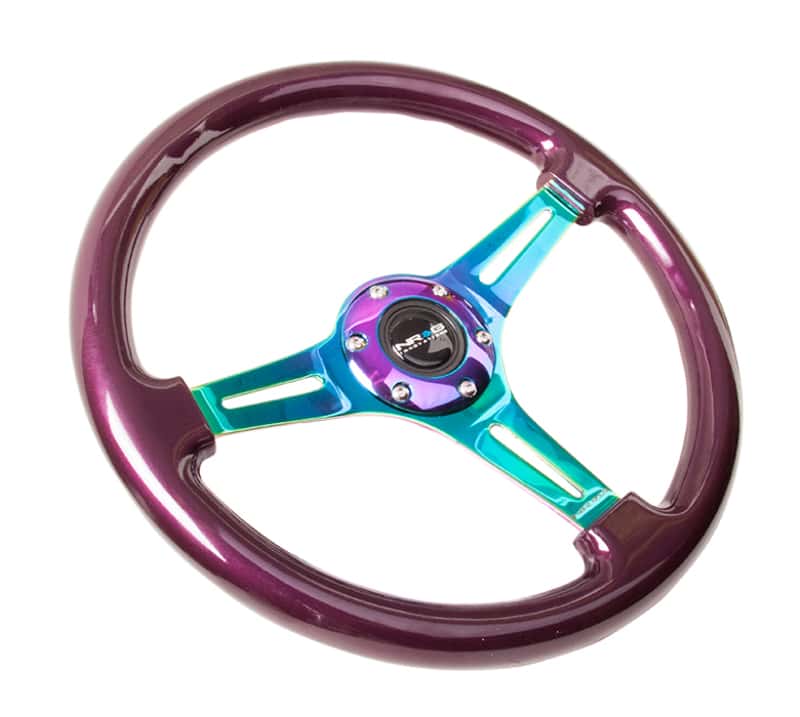 NRG — NRG Classic Wood Grain Steering Wheel (350mm) Purple Pearl Paint w/Neochrome 3-Spoke Center - view 2