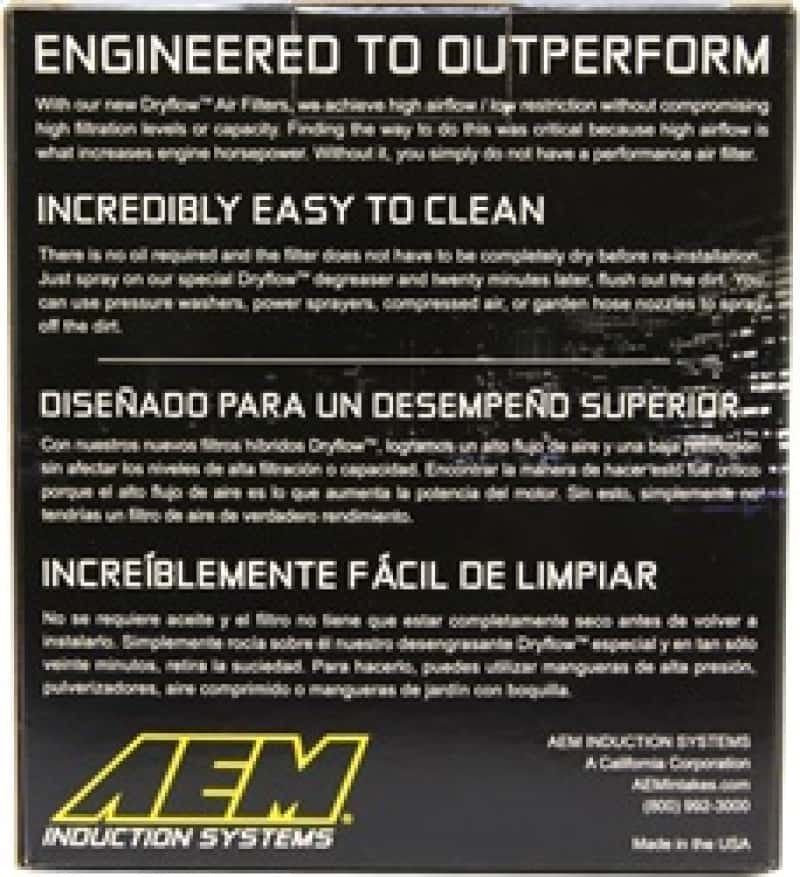 AEM Induction — AEM 3 in Short Neck 5 in Element Filter
AEM DryFlow Air Filt
Air Filter - view 7