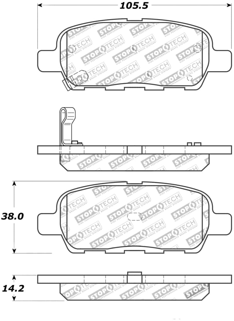 Stoptech — StopTech Street Touring 6/02-08 350z / 01-08 G35 Rear Brake Pads
Brake Pads W/Hrdwr - view 6