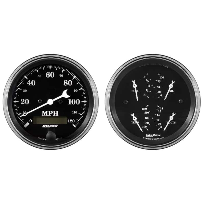 AutoMeter — Auto Meter Gauge Kit 2 pc. Quad & Speedometer 3 3/8in Old Tyme Black
3-3/8" QUAD GAUGE & - view 2