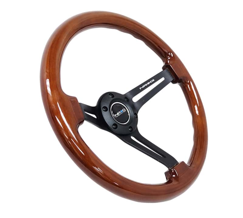 NRG — NRG Reinforced Steering Wheel (350mm / 3in. Deep) Brown Wood w/Blk Matte Spoke/Black Center Mark - view 2
