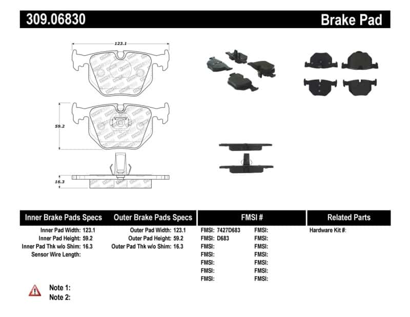 Stoptech — StopTech Performance 01-07 BMW M3 E46 / 00-04 M5 / 04-09 X3 / 00-06 X5 / 1/06-09 Z4 / 9/00-07 330 /
Sprt Brk Pad W/Hdwr - view 1