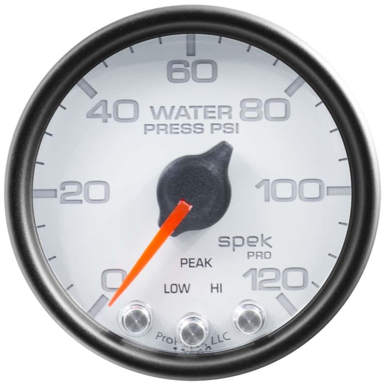 AutoMeter — Autometer Spek-Pro Gauge Water Press 2 1/16in 120psi Stepper Motor W/Peak & Warn Wht/Blk
GA 2" WP 120 WCB SPK - view 4