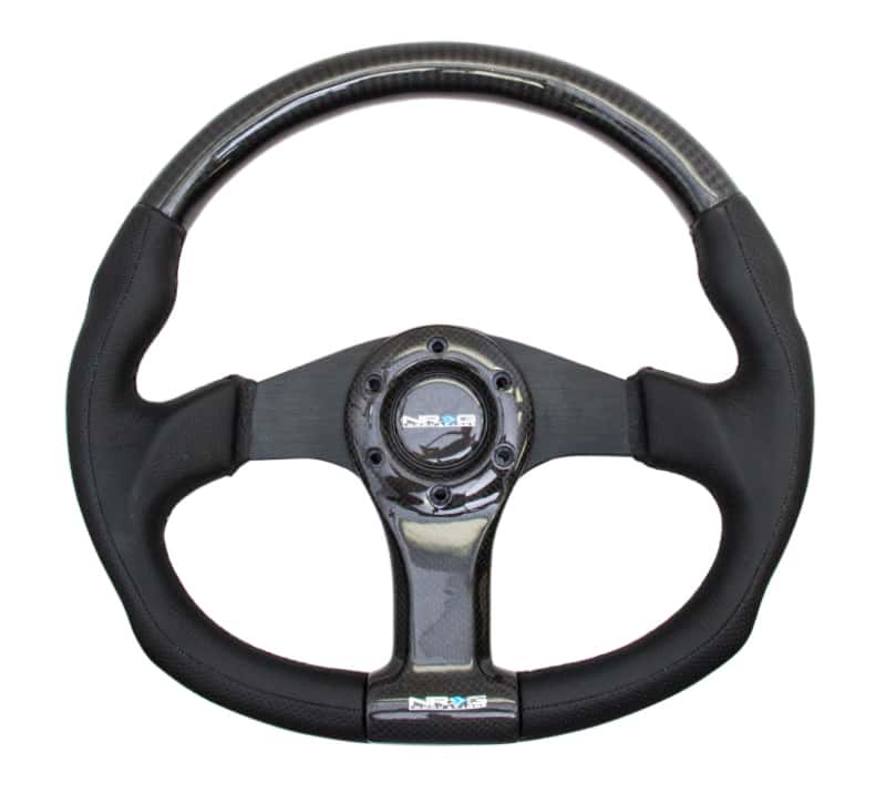NRG — NRG Carbon Fiber Steering Wheel (350mm) Oval Shape Black w/Leather Trim - view 1