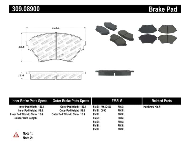 Stoptech — StopTech Performance 01-05 Miata w/ Sport Suspension Front Brake Pads D890
Sprt Brk Pad W/Hdwr - view 1
