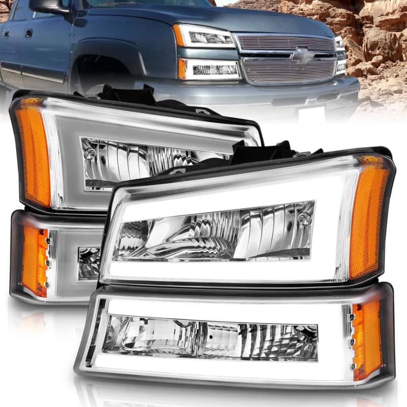 ANZO — ANZO 2003-2006 Chevrolet Silverado 1500 Crystal Headlights w/ Light Bar Chrome Housing
Head Light Set
HdLtSet - view 1