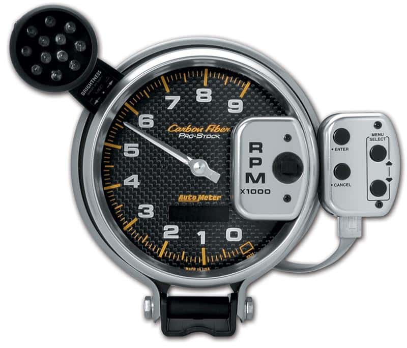 AutoMeter — Autometer Tachometer 0-9000 RPM Carbon Fiber Pro-Stock Pedestal w/ Super Lite & Peak Mem 5in (127mm)
TACH 5" 9K PROSTK CF - view 2