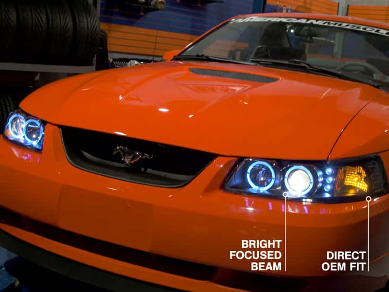 Raxiom — Raxiom 99-04 Ford Mustang Dual LED Halo Projector Headlights- Black Housing (Clear Lens)
Headlights - view 15