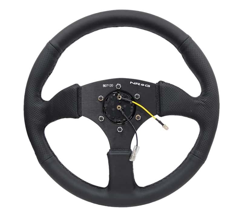 NRG — NRG Reinforced Steering Wheel (350mm / 2.5in. Deep) Blk Leather Comfort Grip w/5mm Matte Blk Spokes - view 4