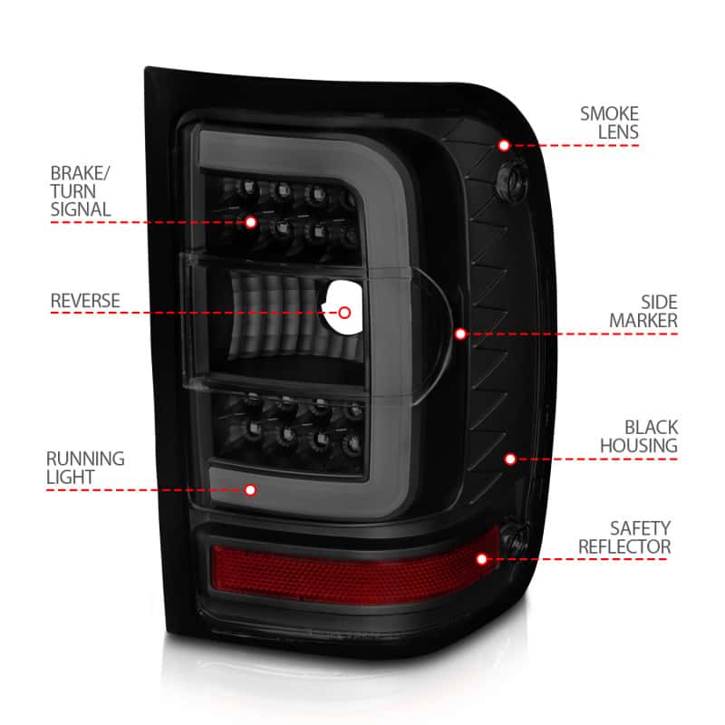 ANZO — ANZO 01-11 Ford Ranger LED Taillights - Black Housing w/ Smoke Lens & Light Bar - view 8