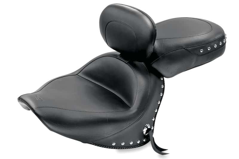 Mustang Motorcycle — Mustang 07-17 Yamaha V-Star 1300,1300 Tourer Wide 2PC Seat w/ Driver Backrest Studs- Black - view 1