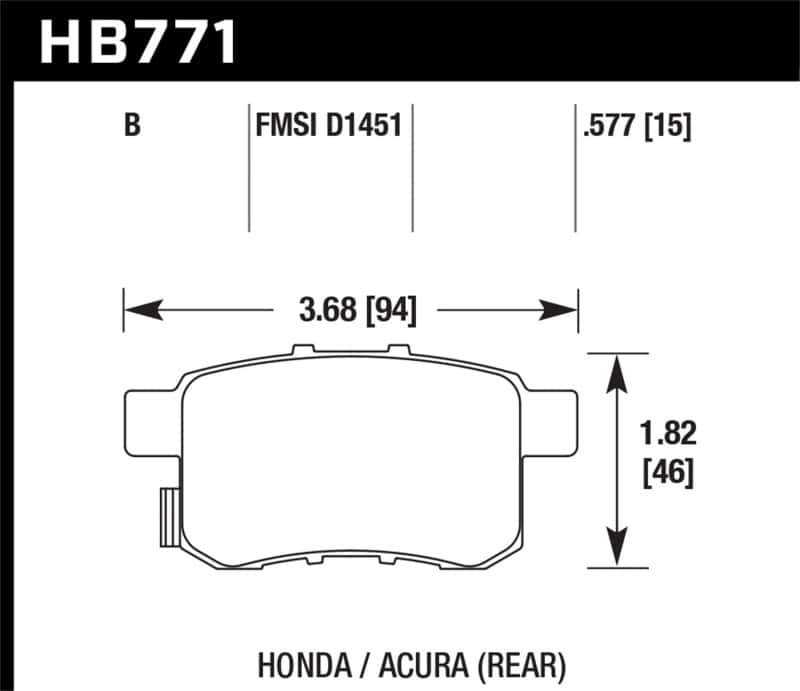 Hawk Performance — Hawk 08-16 Honda Accord High Performance Street 5.0 Rear Brake Pads
Disc Brake Pad - view 1