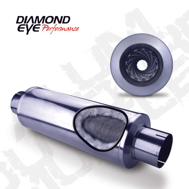 Diamond Eye Performance — Diamond Eye MFLR 4inID SGL IN/SGL OUT 7inDIA X 24in BODY 30in LENGTH LOUVERED SLOTTED ENDS 409 SS
MUFFLER 4in. - view 4