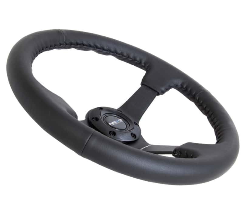 NRG — NRG Reinforced Steering Wheel (350mm / 3in. Deep) Bk Leather w/Bk BBall Stitch (Odi Bakchis Edition) - view 4