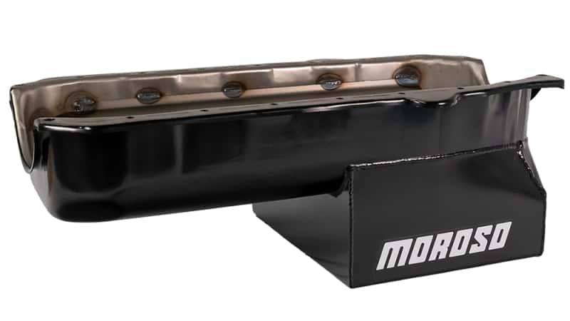Moroso — Moroso Pre-85 Chevrolet Small Block (w/Passenger Side Dipstick) Wet Sump 7qt 8in Steel Oil Pan - Blk - view 4