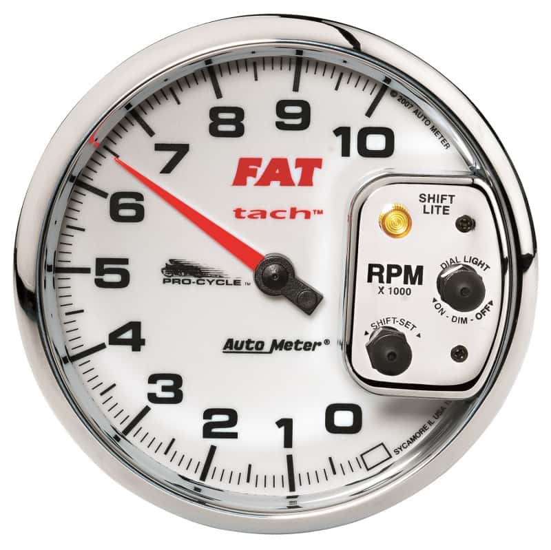 AutoMeter — Autometer Pro-Cycle Gauge Tach 5in 10K Rpm Shift- Lite 2&4 Cylinder White Fat Tach
5" 10KRPM SL FAT PC - view 4