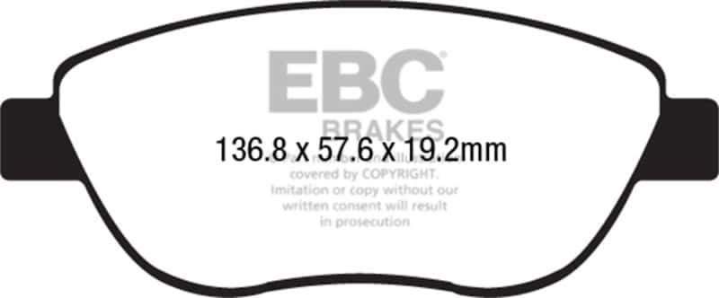 EBC — EBC 14-17 Fiat 500 Redstuff Ceramic Low Dust Front Brake Pads
Disc Brake Pad - view 1