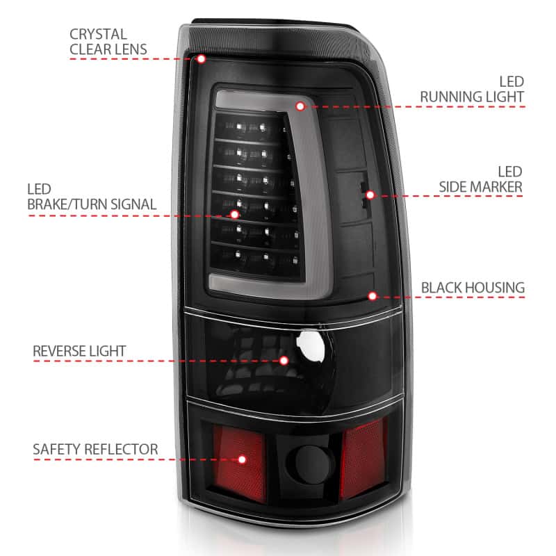 ANZO — ANZO 2003-2006 Chevy Silverado 1500 LED Taillights Plank Style Black w/Clear Lens - view 9