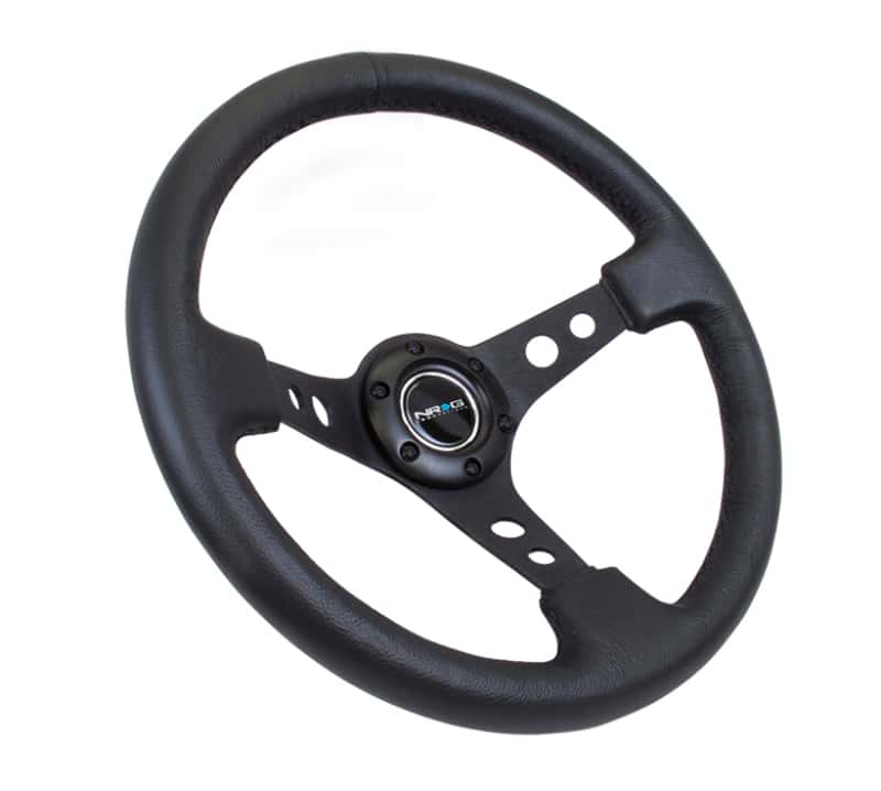 NRG — NRG Reinforced Steering Wheel (350mm / 3in. Deep) Blk Leather w/Blk Spoke & Circle Cutouts - view 3