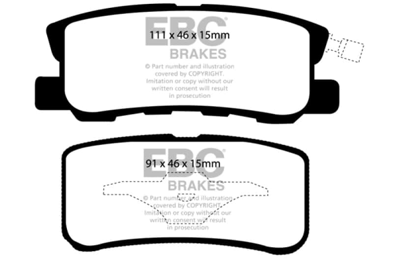 EBC — EBC 11-14 Chrysler 200 3.6 Redstuff Rear Brake Pads
Disc Brake Pad - view 1