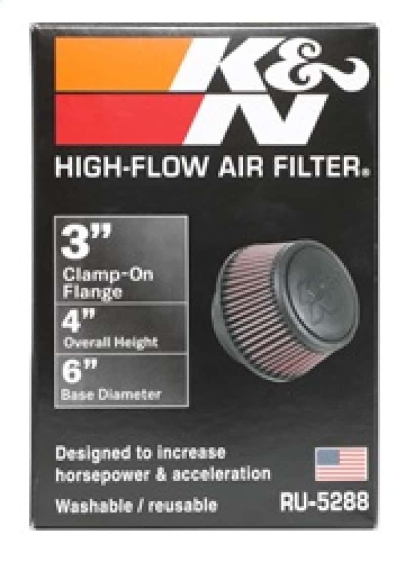 K&N Engineering — K&N Universal Round Clamp-On Air Filter 3in Flange ID x 6in Base OD x 4.625in Top OD x 3in Height
Universal Clamp-On A
Clamp-on Air Filter - view 6