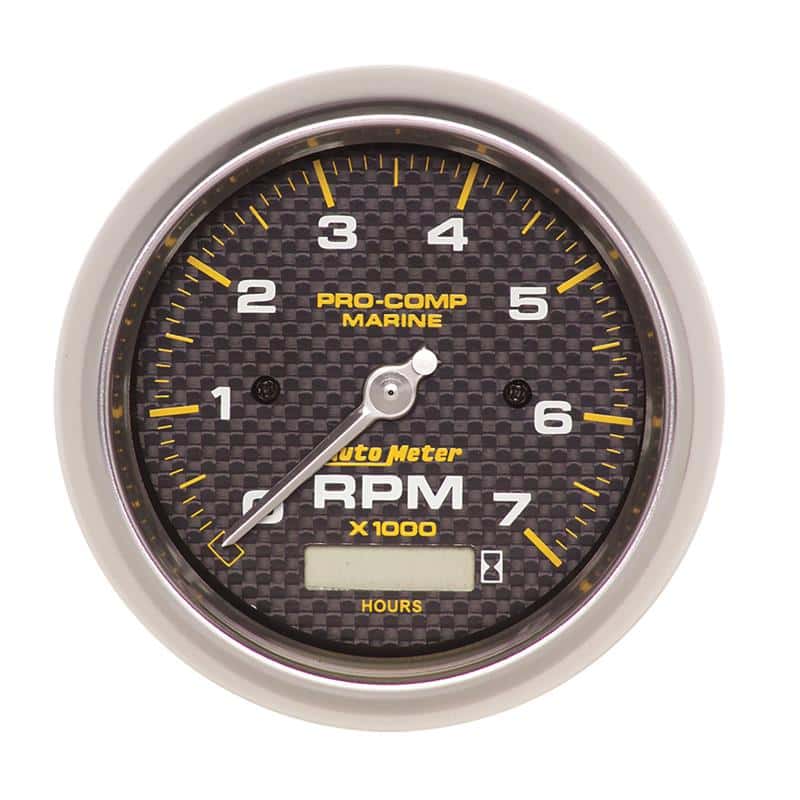 AutoMeter — Autometer Marine Carbon Fiber Ultra-Lite 3-3/8in 7K RPM w/Hourmeter Tachometer Gauge
3.4" TC/HR 7KRPM MCF - view 1