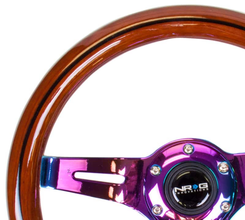 NRG — NRG Classic Wood Grain Steering Wheel (310mm) Dark Wood & Black Line Inlay w/Neochrome 3-Spoke Ctr. - view 2