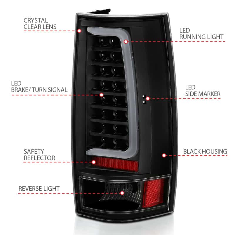 ANZO — ANZO 2007-2014 Chevy Tahoe LED Taillight Plank Style Black w/Clear Lens - view 12