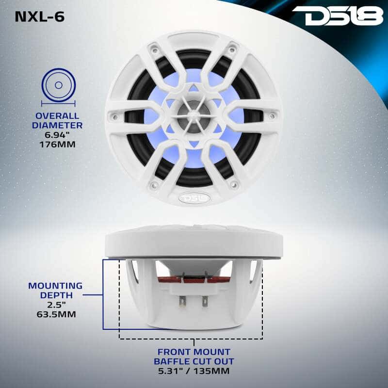 DS18 — DS18 NXL Series Coaxial Marine Speaker w/ RGB Lights 6.5in 2-Way 100 Watts RMS 4 ohm White - view 2