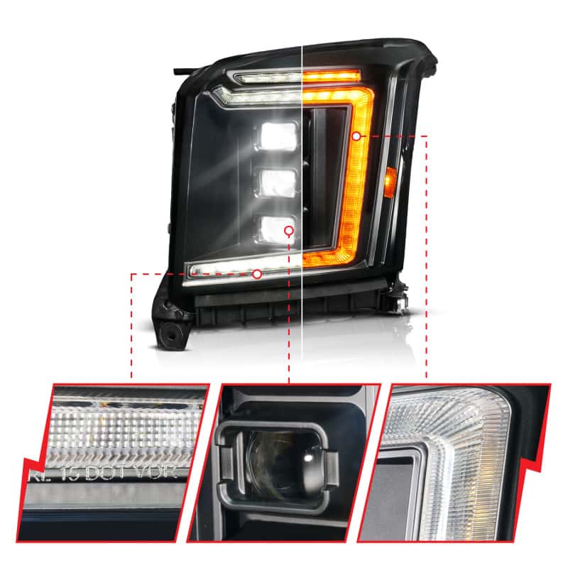 ANZO — ANZO 15-20 GMC Yukon (Incl XL - Factory Halogen Models) Full LED Proj Headlights Black - Driver Side - view 2