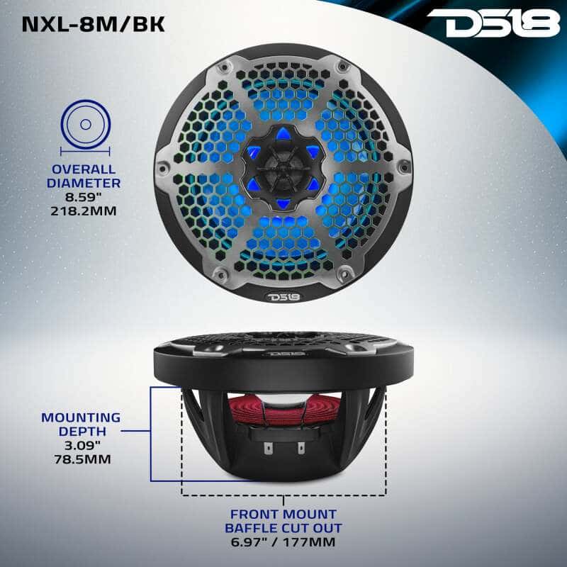 DS18 — DS18 NXL-M Series Speaker w/ RGB LED Lights 8in 2-Way 125 Watts RMS 4 ohm Black - view 10