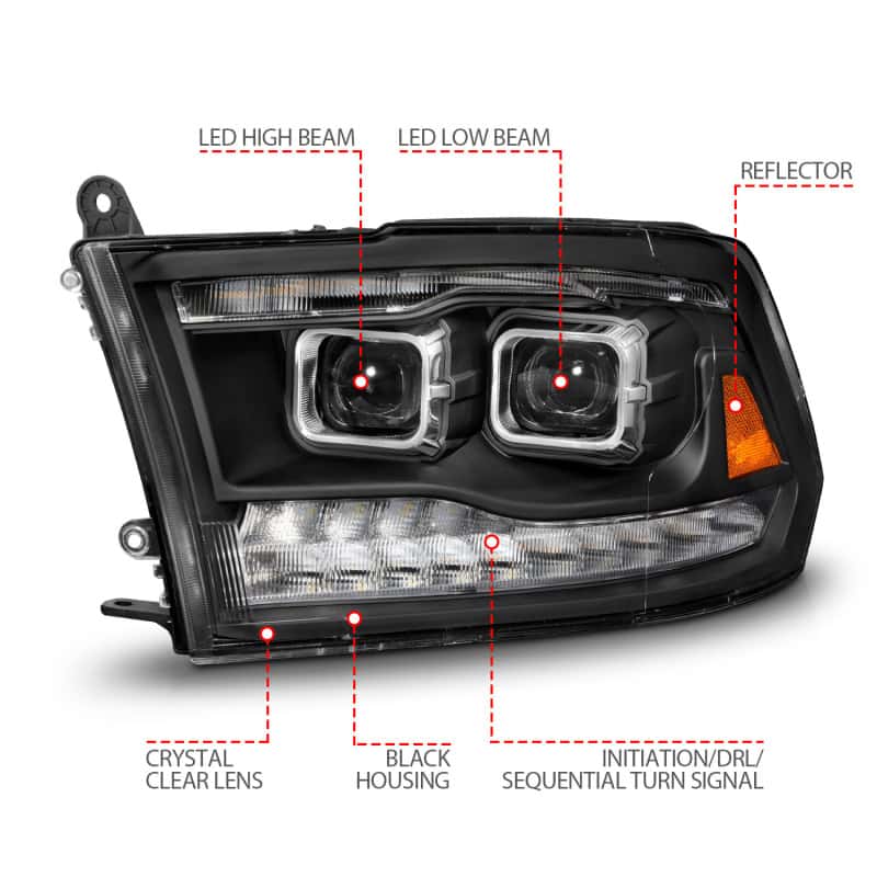 ANZO — ANZO 09-18 Dodge Ram 1500/2500/3500 Full LED Proj Headlights w/Switchback Light Bar - Black
Head Light Set
HdLtSet - view 11