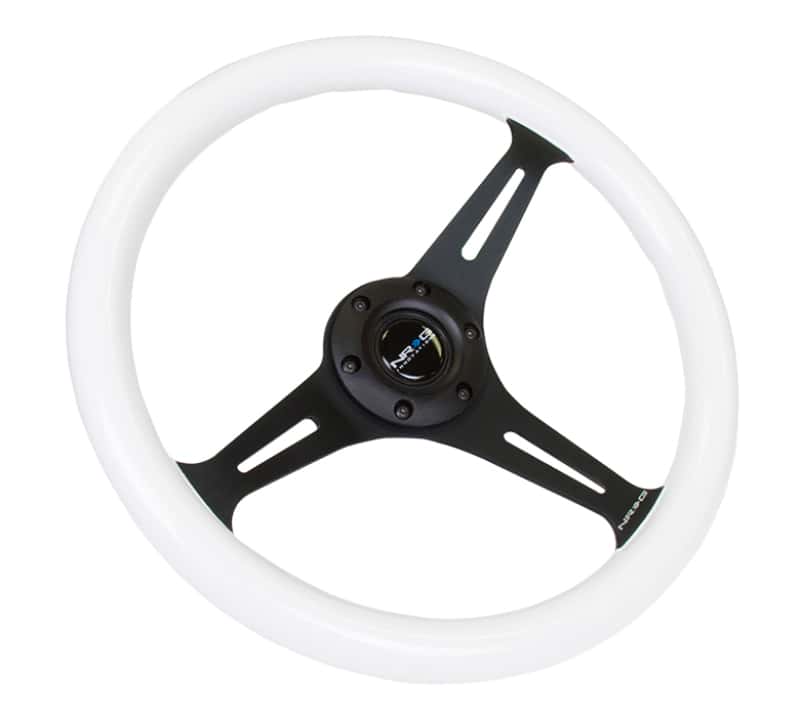 NRG — NRG Classic Wood Grain Steering Wheel (350mm) Glow-N-The-Dark Green Grip w/Black 3-Spoke Center - view 3