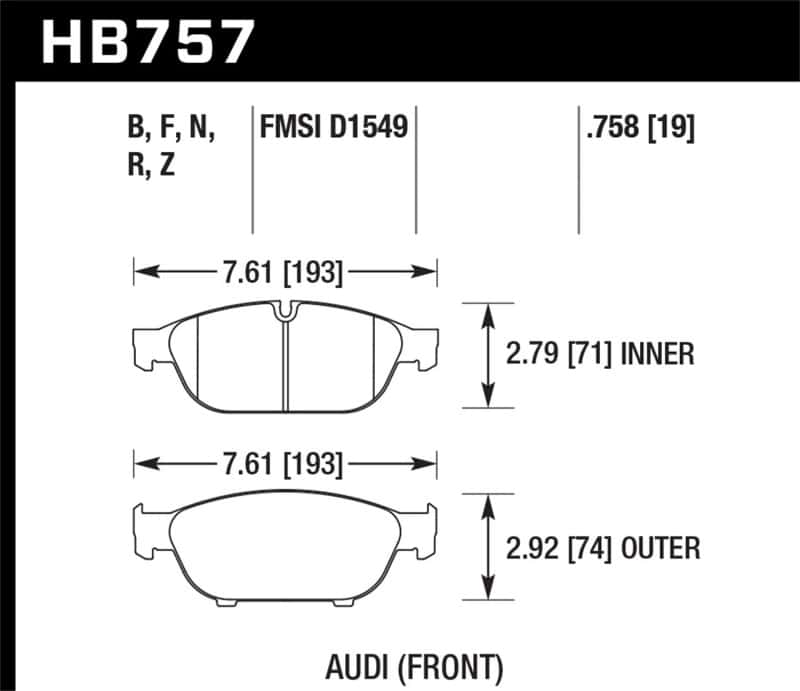 Hawk Performance — Hawk Audi 2013 A5 Quattro / 12-16 A6 Quattro/A7 Quattro/A8 Quattro PC Front Brake Pads
Disc Brake Pad - view 2