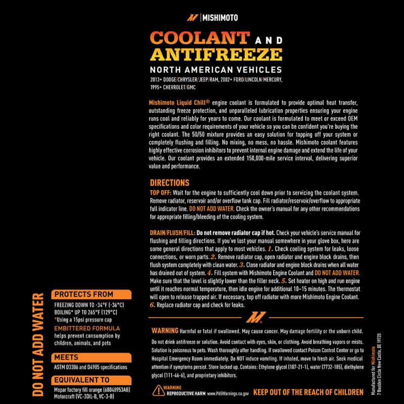 Mishimoto — Mishimoto Liquid Chill EG Coolant, North American Vehicles, Orange
Engine Coolant - view 5