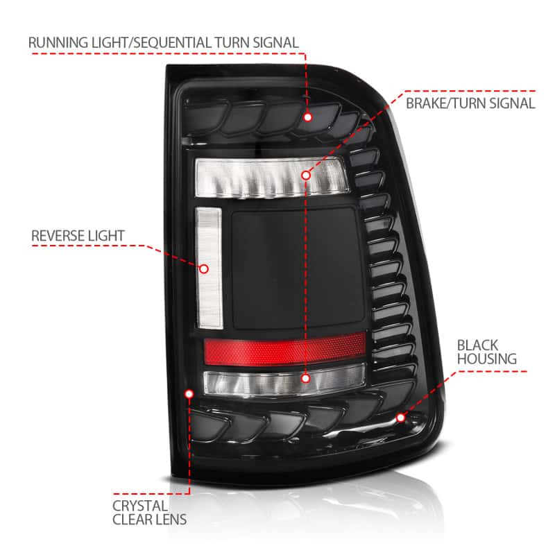 ANZO — ANZO 19-24 RAM 1500 (Factory Halogen Models) Full LED Tail Lights SeqSig Black - Pair - view 3