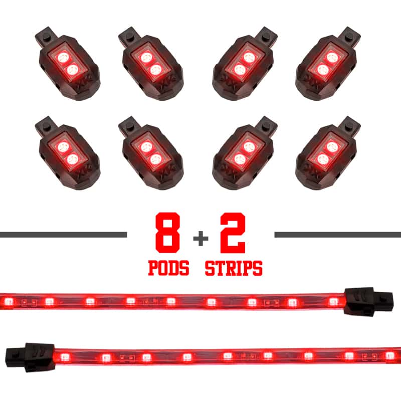 XKGLOW — XK Glow Single Color XKGLOW LED Accent Light Motorcycle Kit Red - 8xPod + 2x8InStrips - view 2