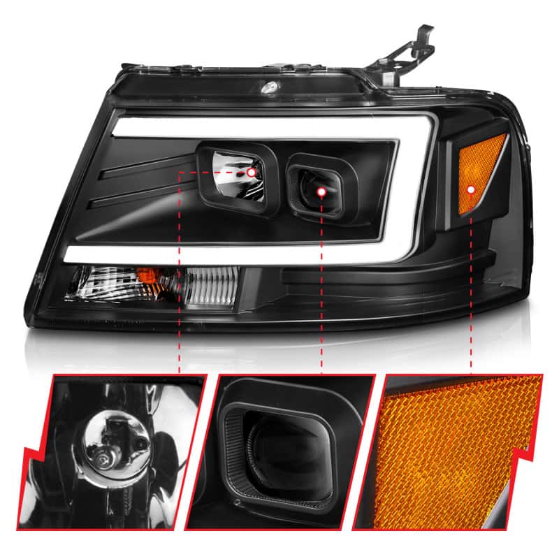 ANZO — ANZO 2004-2008 Ford  F-150 Projector Headlights w/ Light Bar Black Housing
Head Light Set
HdLtSet - view 9