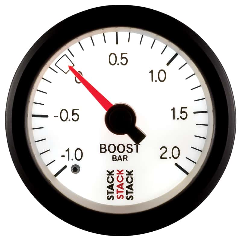 AutoMeter — Autometer Stack 52mm -1 to +2 Bar T-Fitting 0.187in Barb (M) Mechanical Boost Pressure Gauge - White
Ga Bst Mech Wht 2Bar - view 4