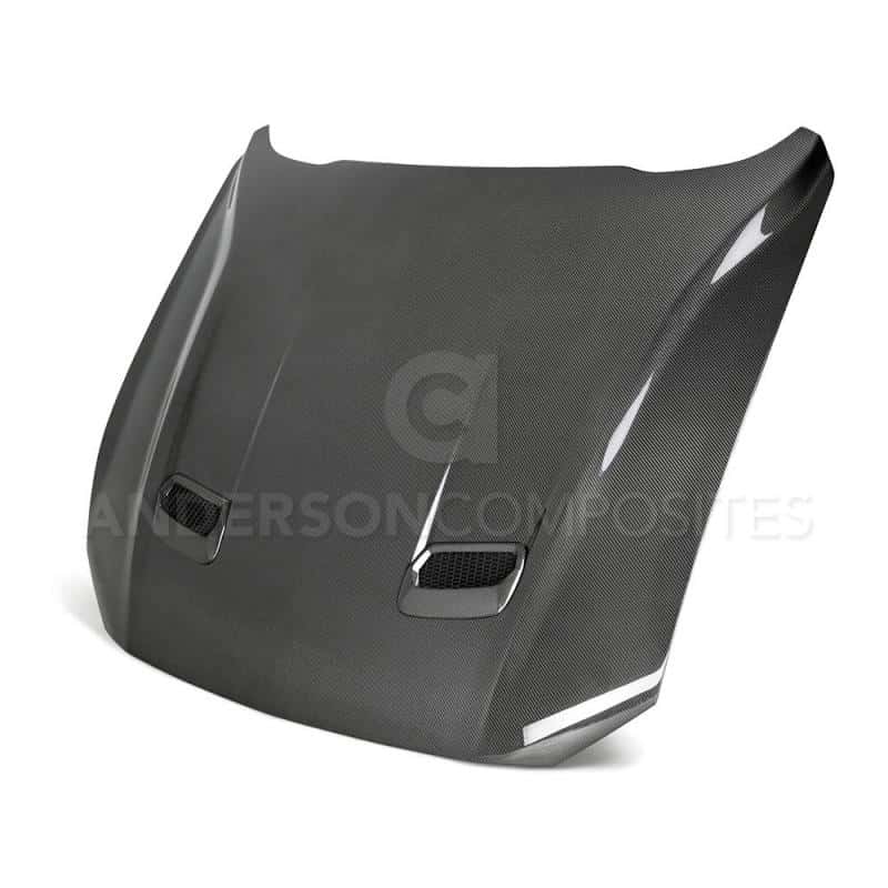 Anderson Composites — Anderson Composites 18-20 Ford Mustang Double Sided Type-OE Carbon Fiber Hood - view 1