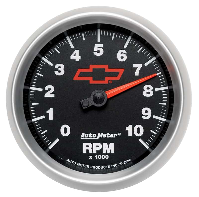AutoMeter — AutoMeter Gauge Tachometer 3-3/8in. 10K RPM In-Dash Chevy Red Bowtie Black
3-3/8" TACH, 10,000 - view 1