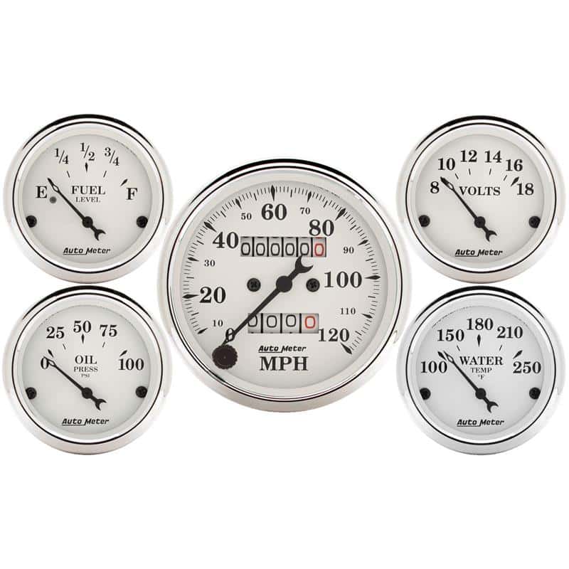 AutoMeter — Auto Meter Speedometer 3-1/8in and 2-1/16in Mechanical 5-Piece Old Tyme White Gauge Kit
OLD TYME WHITE 5 PC. - view 1