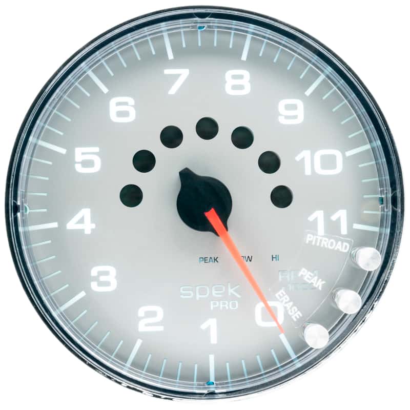 AutoMeter — Autometer Spek-Pro Gauge Tachometer 5in 11K Rpm W/Shift Light & Peak Mem Silver/Chrome
GA 5" 11KRPM SFC SPK - view 2
