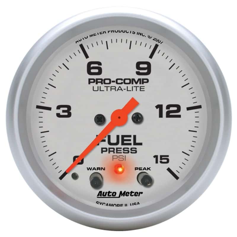 AutoMeter — Autometer Ultra-Lite 66.7mm Full Sweep Elec 0-15 PSI Fuel Pressure w/ Peak Memory & Warning Gauge
2-5/8" FUEL PRESS, 0 - view 1