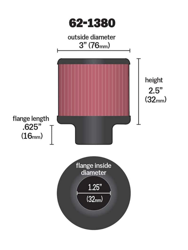 K&N Engineering — K&N 1.25in Flange ID x 3in OD x 2.5 inch H Rubber Base Crankcase Vent Filter
Vent Air Filter/Brea
Vent Air Filter - view 3