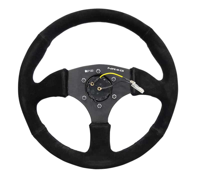 NRG — NRG Reinforced Steering Wheel (350mm / 2.5in. Deep) Blk Suede Comfort Grip w/5mm Matte Blk Spokes - view 4