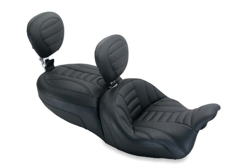 Mustang Motorcycle — Mustang 15-21 Harley Freewheeler Std Touring Deluxe 1PC Seat w/Driver and Passenger Backrest - Black - view 1