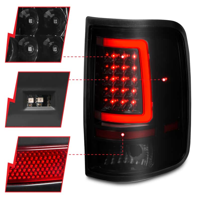 ANZO — ANZO 2004-2006 Ford F-150 LED Tail Lights w/ Light Bar Black Housing Smoke Lens - view 4