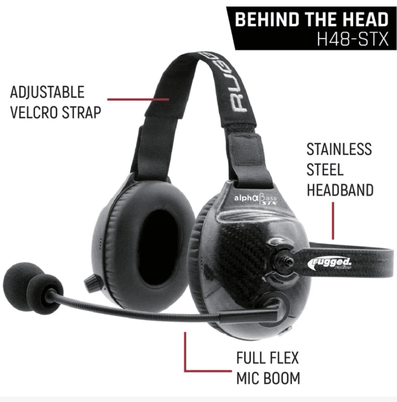 Rugged Radios — Rugged Radios AlphaBass Carbon Fiber Headset for STEREO and OFFROAD Intercoms Behind The Head - view 1