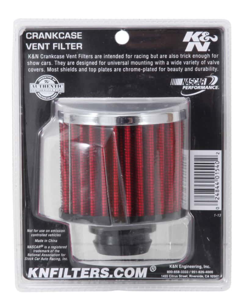 K&N Engineering — K&N Rubber Base Chrome Top Push-In Crankcase Vent Filter 3in OD x 2-1/2in H.
Vent Air Filter/Brea
Vent Air Filter - view 3